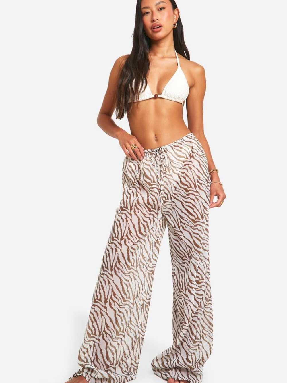 boohoo
Tiger Chiffon Wide Leg Beach 
Trousers Size Small